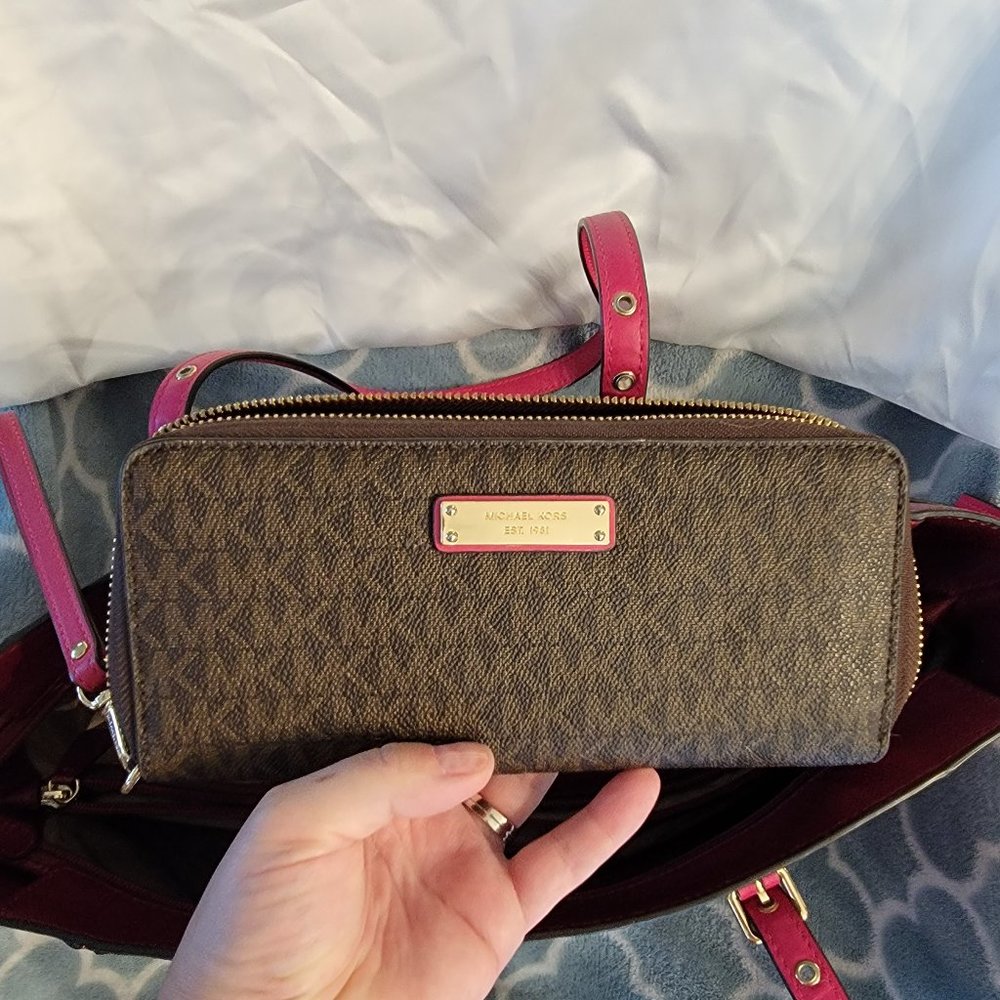 MK wallet brown with pink accents *matching purse posted in closet